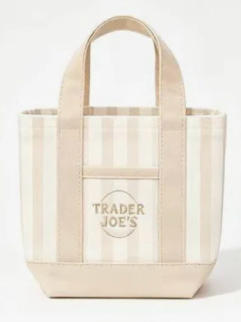 Trader Joe's Striped Canvas Mini Tote in Beige and White